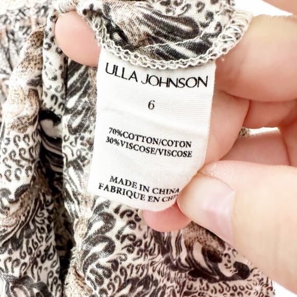 Ulla Johnson Elli Dress Yarrow Puff Sleeve Midi Length V Neck Leaf Print Dress 6 - Picture 9 of 10